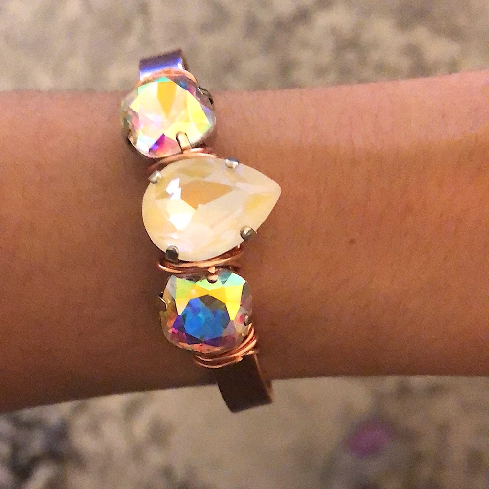 Raw Copper Aurora Borealis + White AB Crystal Cuff Bangle - Picture 3 of 16
